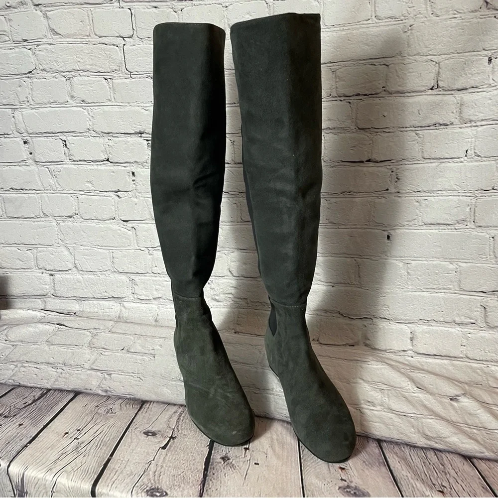 New Stuart Weitzman Lander Over-the-knee Wedge Boots In Slate Size 8.5